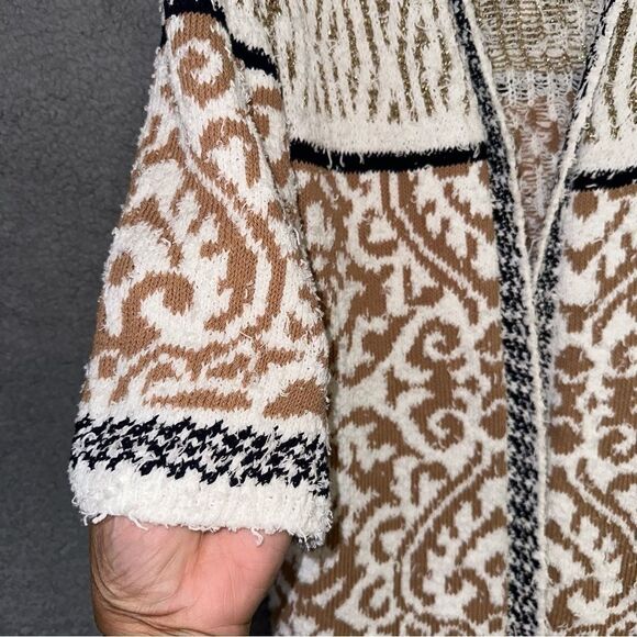 Chico's Sweater Women's Medium Cream Pattern Mix Audrey Open Front Cardigan NEW - Picture 7 of 10